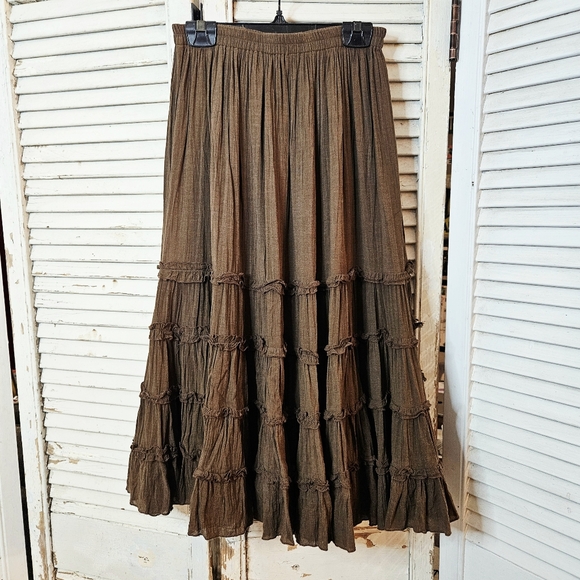 Vintage Dresses & Skirts - Vintage Y2K Chocolate Brown Midi Length Broomstick Boho Skirt Small